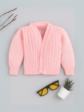 Little Angels Little Angels Baby Wool V-Neck Full Sleeves Basketweave Cardigan Sweater For Baby Girls Cardigan Waffle Warmth Wonder Basketweave Cardigan 0-3M / Pink / Baby Wool